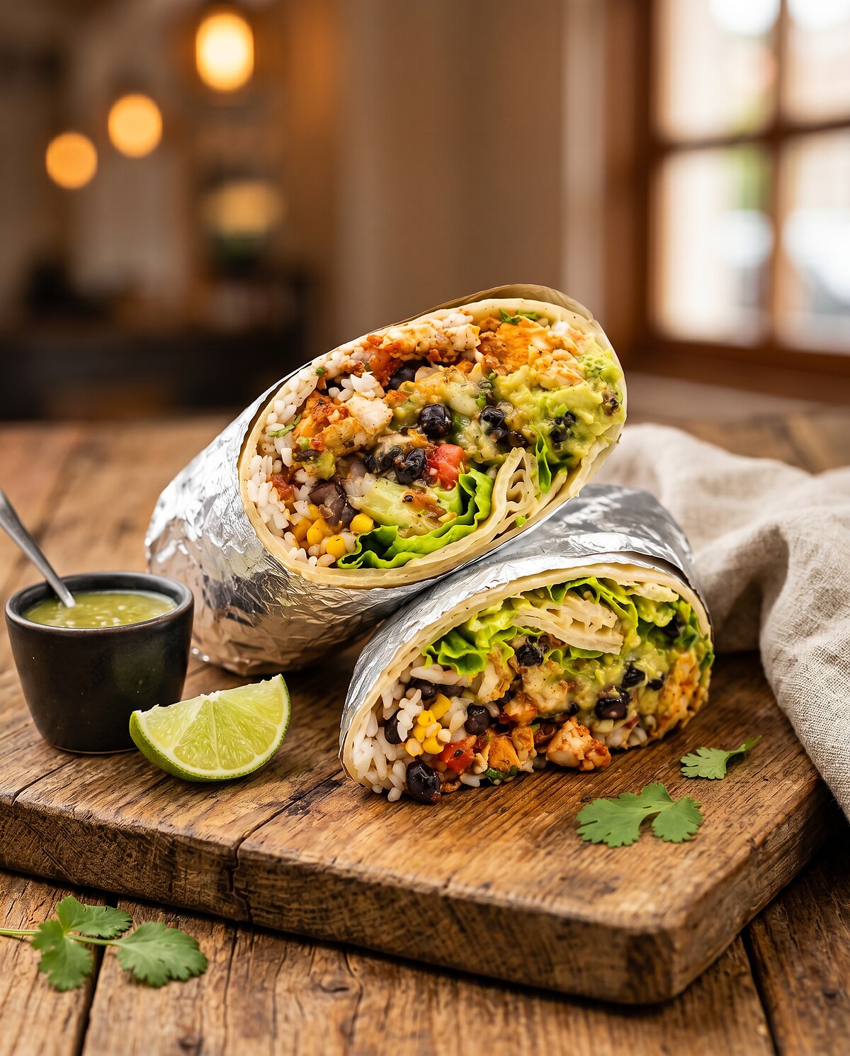 Burritos Somos Burros apilados y cortados a la mitad